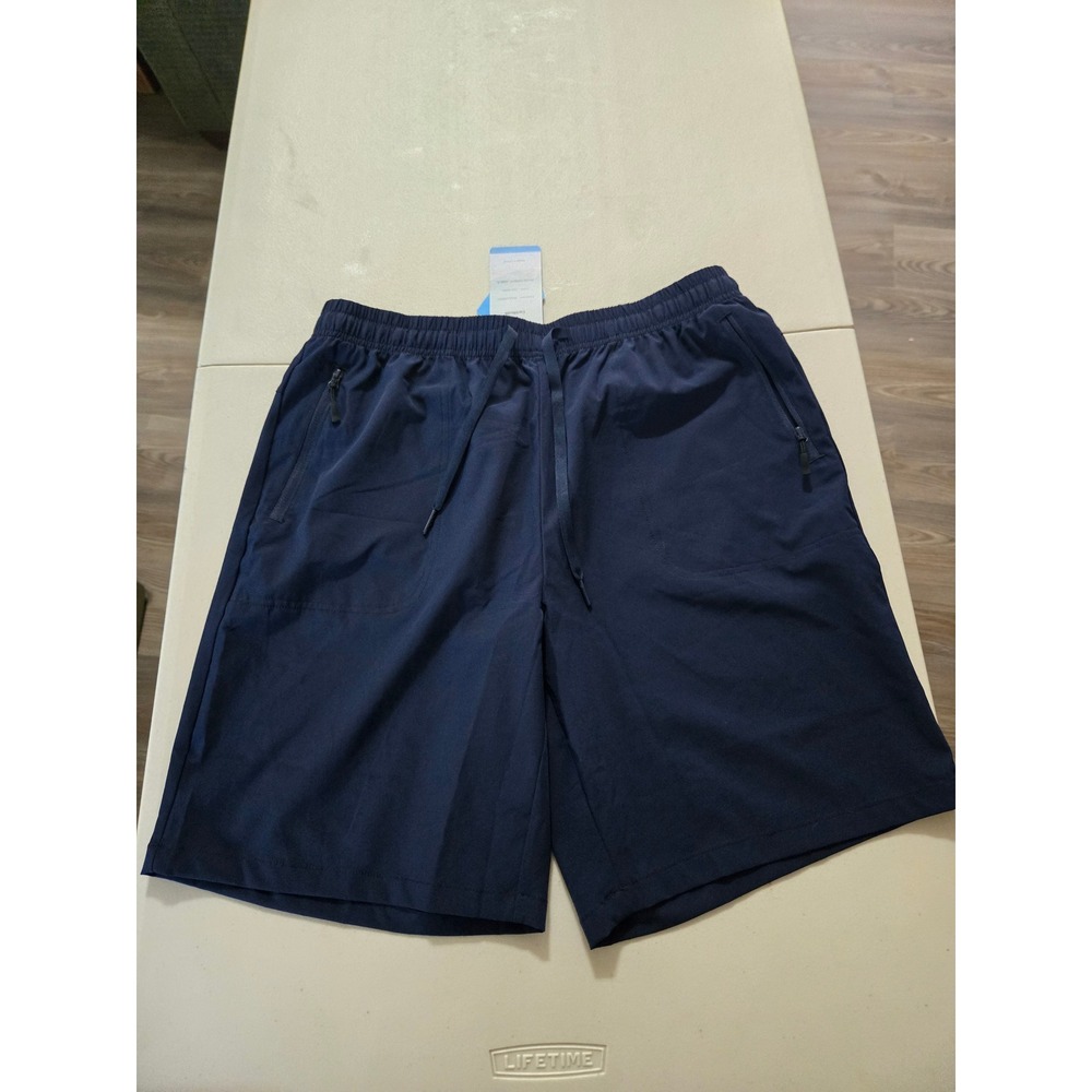 MAGCOMSEN Mens Athletic Hiking Shorts Navy Blue Zipper Pockets Size L NWT